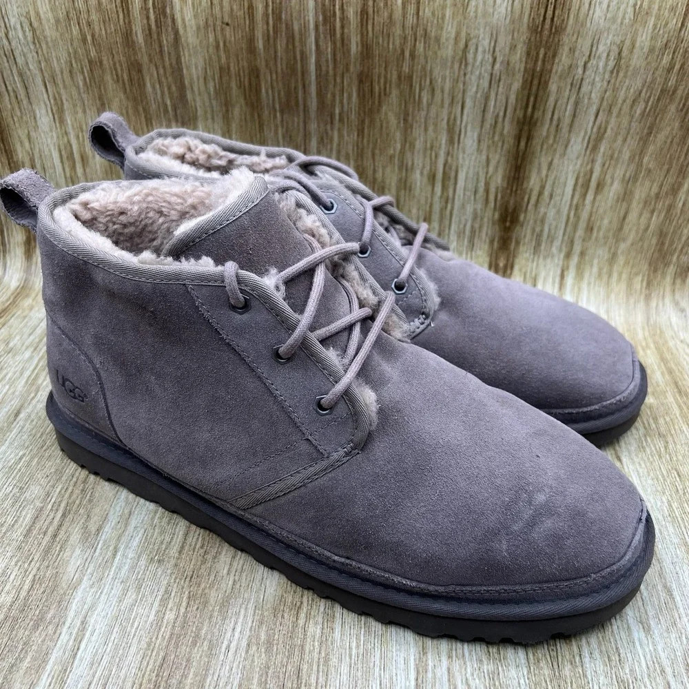 UGG Neumel Chukka Boots Men's Size 14 Grey Suede Sheepskin Lined Shoes 3236